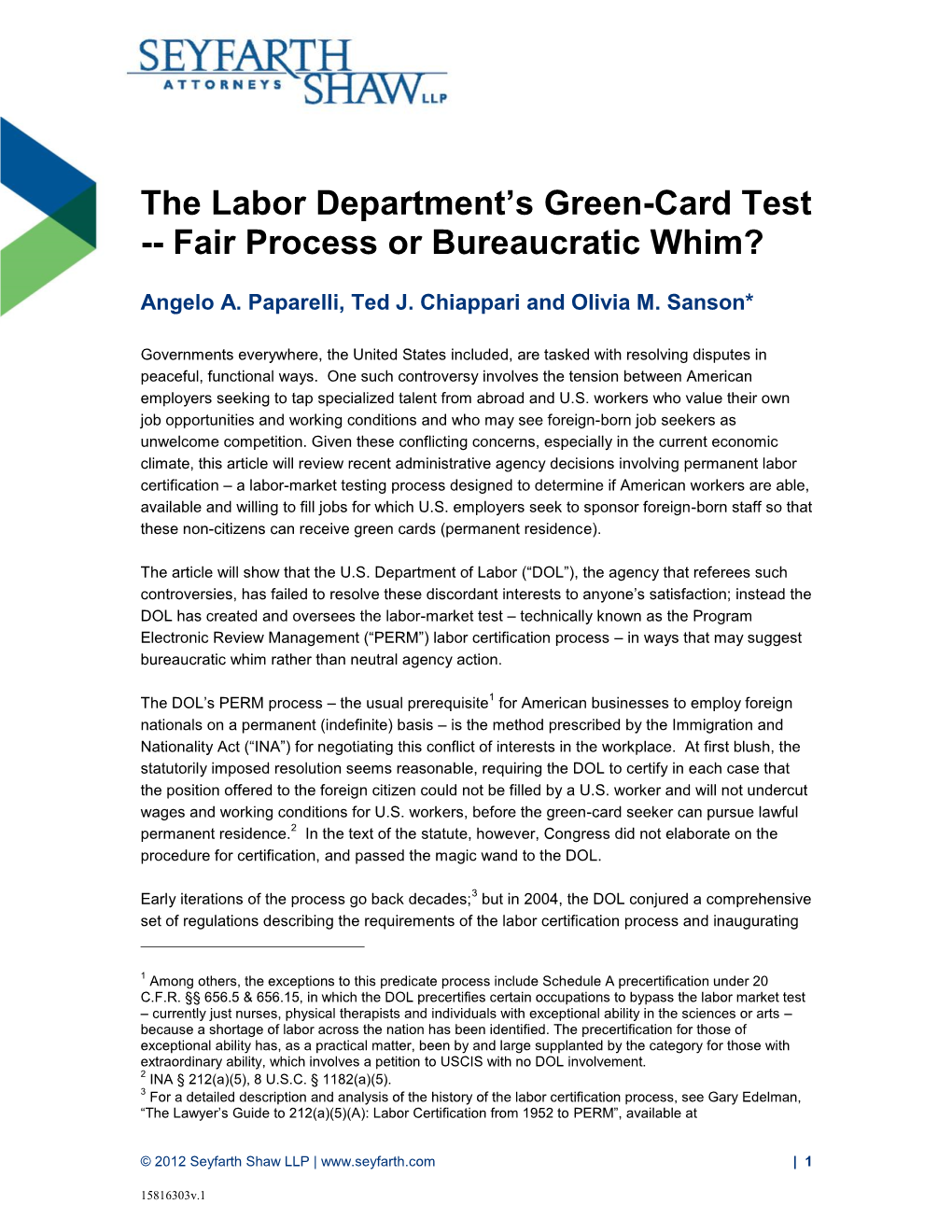 The Labor Department's Green-Card Test -- Fair Process Or Bureaucratic