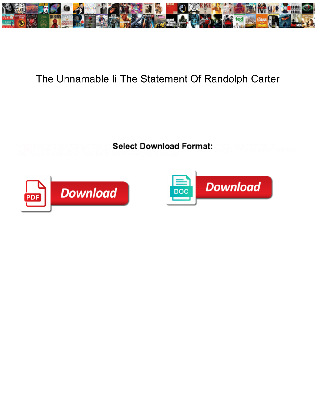 The Unnamable Ii the Statement of Randolph Carter