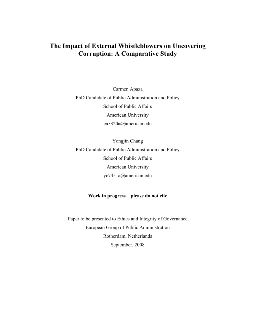 The Impact of External Whistleblowers on Uncovering Corruption: a Comparative Study