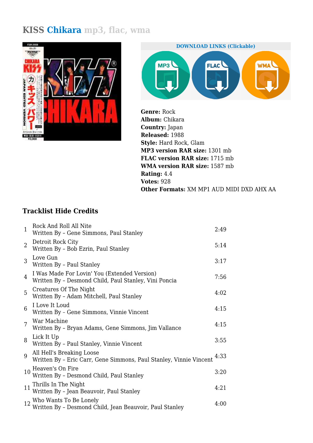 KISS Chikara Mp3, Flac, Wma