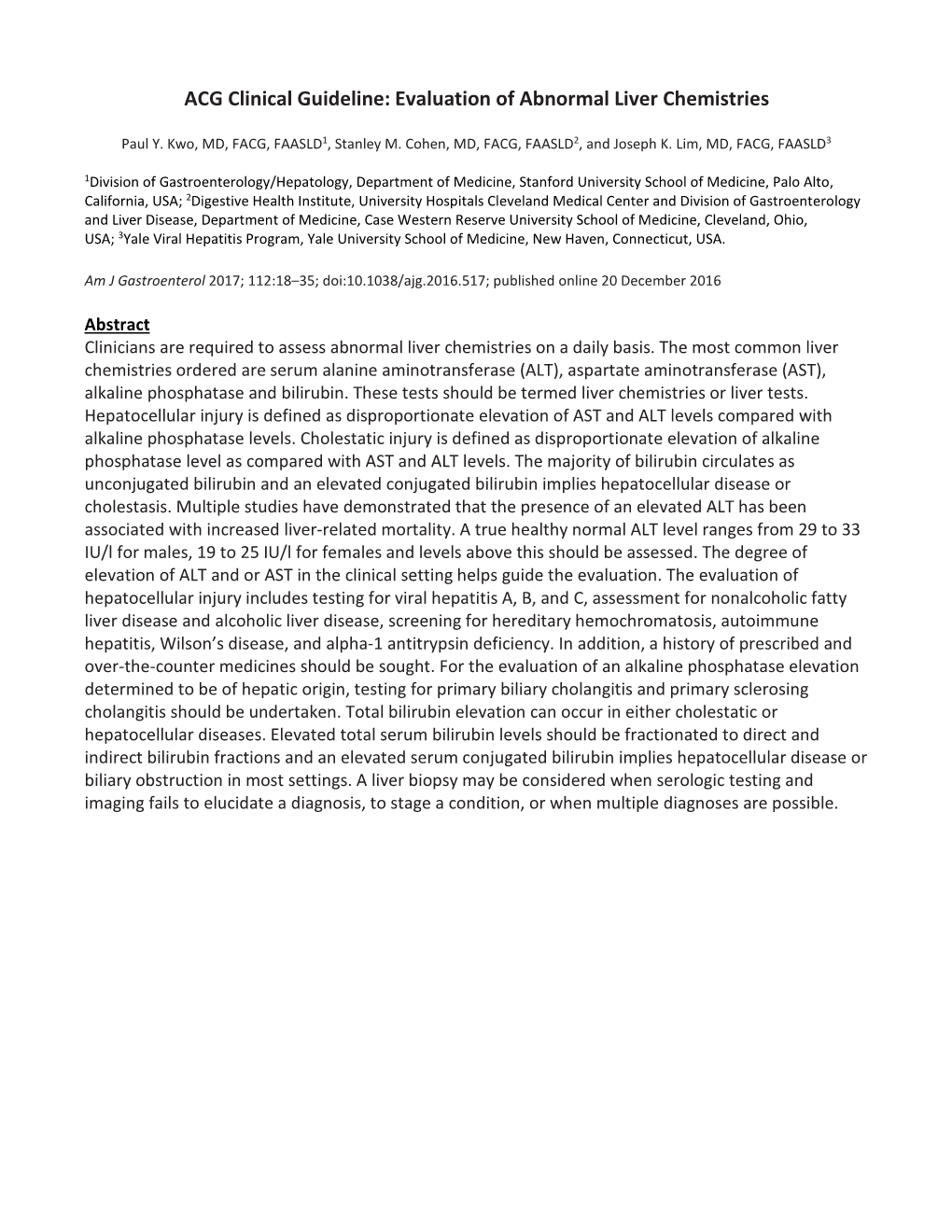 Evaluation of Abnormal Liver Chemistries