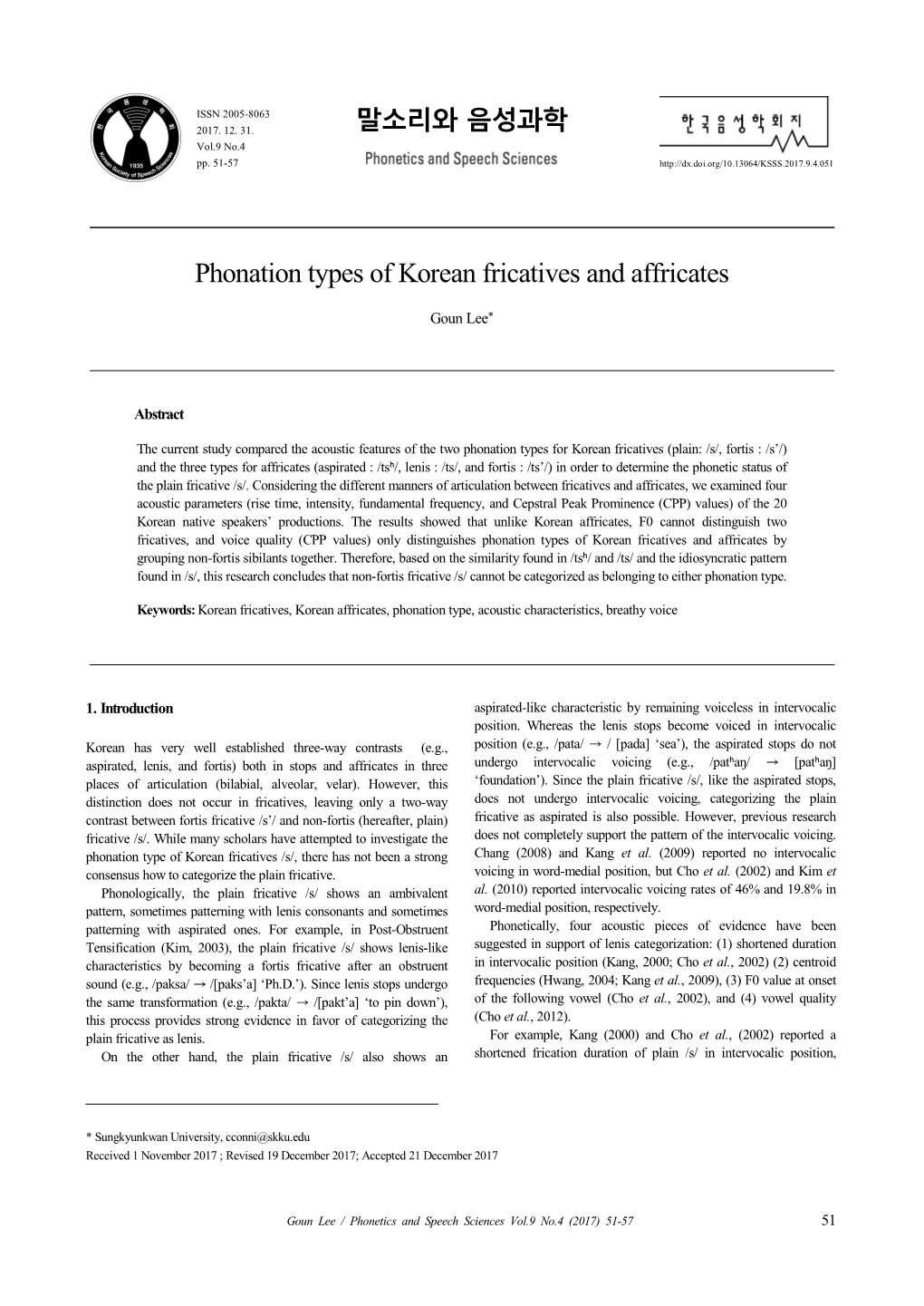 Phonation Types of Korean Fricatives and Affricates