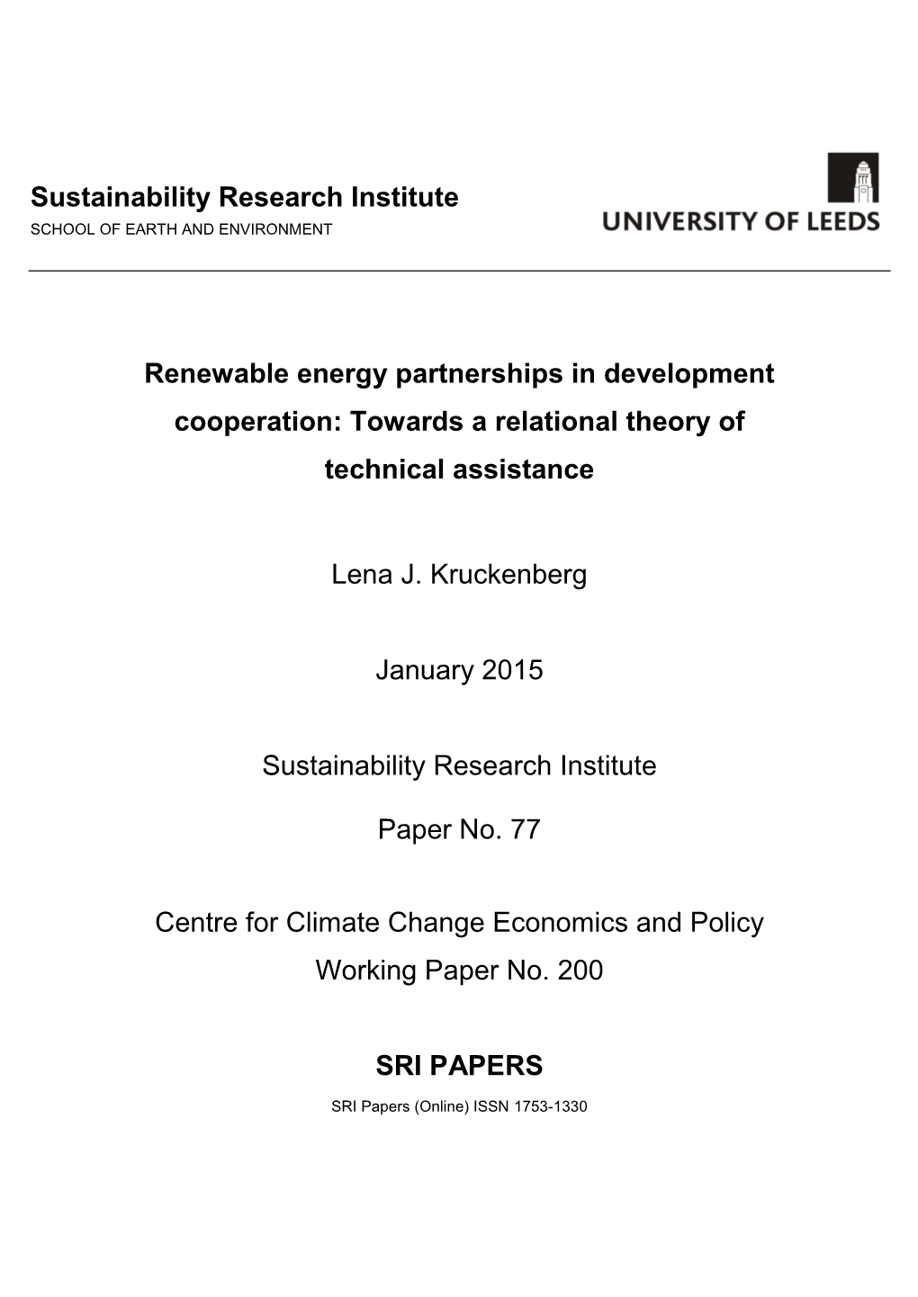 Renewable Energy Partnerships in Development Cooperation: Towards a Relational Theory of Technical Assistance