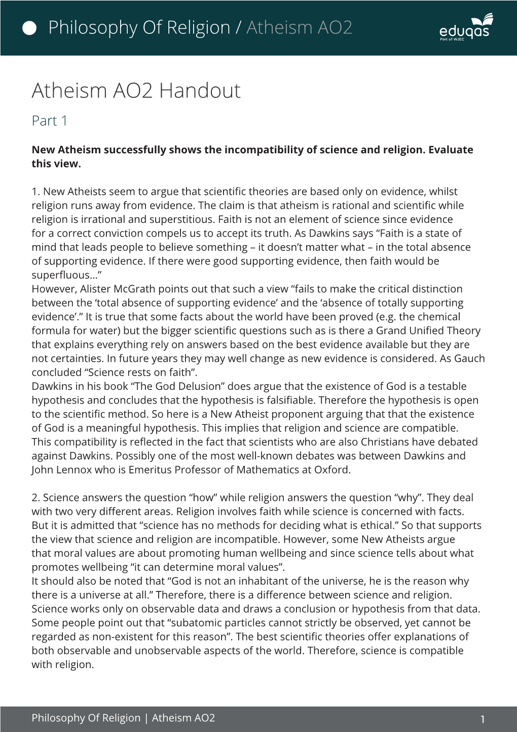 Atheism AO2 Handout Part 1