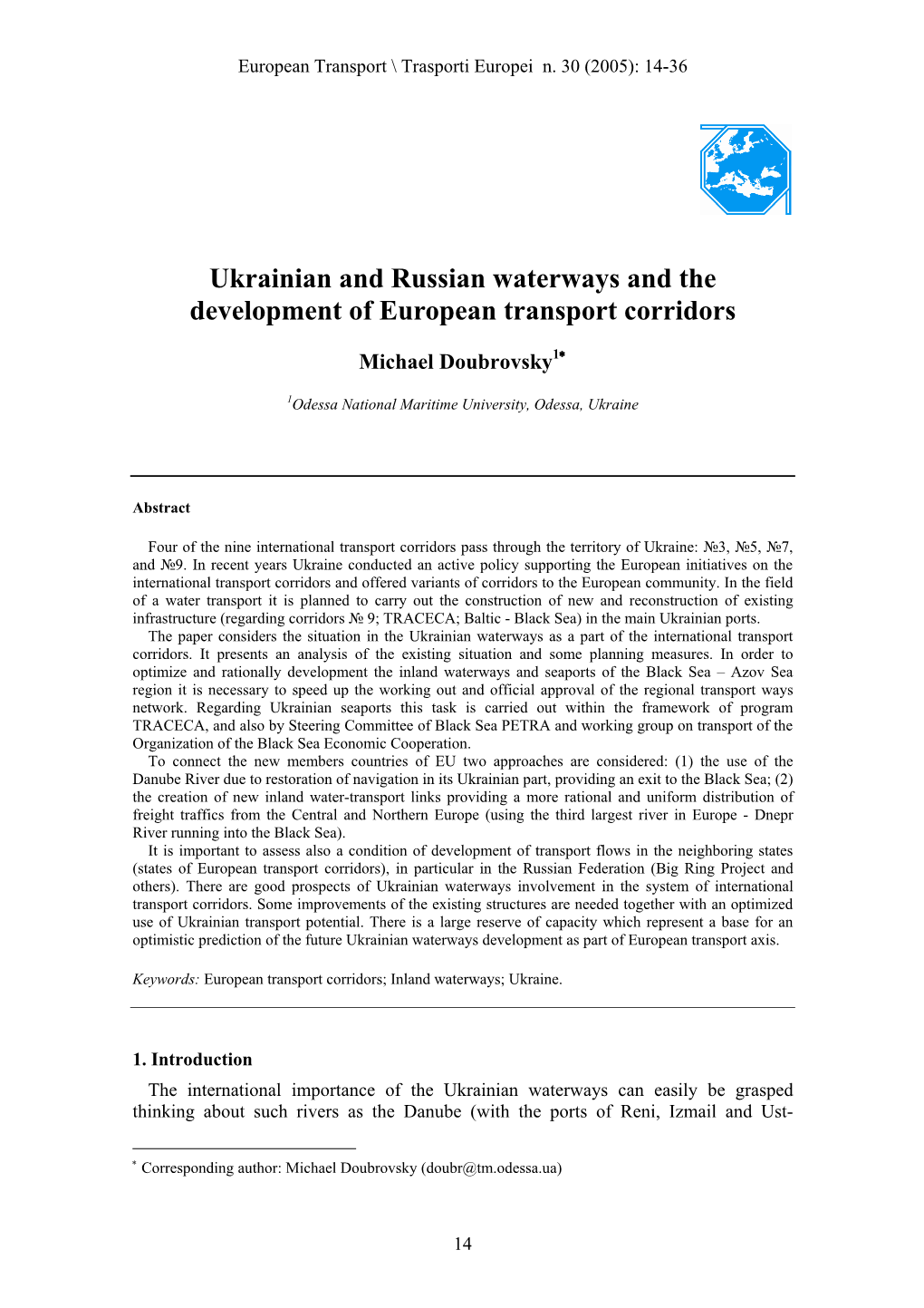 Ukrainian and Russian Waterways and the Development of European Transport Corridors