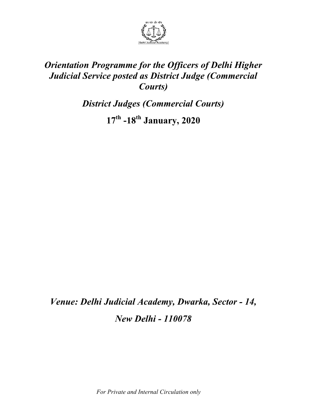 Commercial Courts) District Judges (Commercial Courts) 17Th -18Th January, 2020