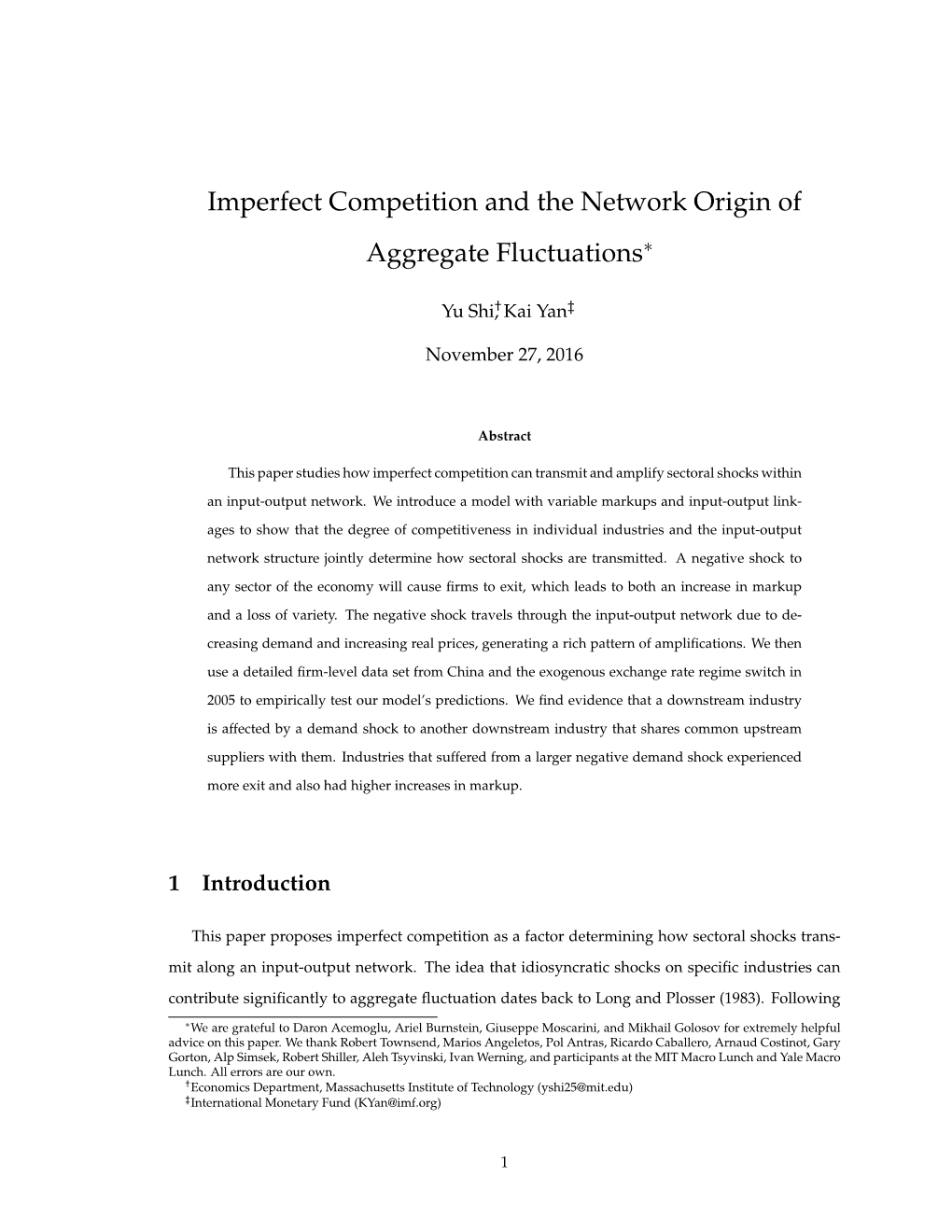 Imperfect Competition and the Network Origin of Aggregate Fluctuations∗