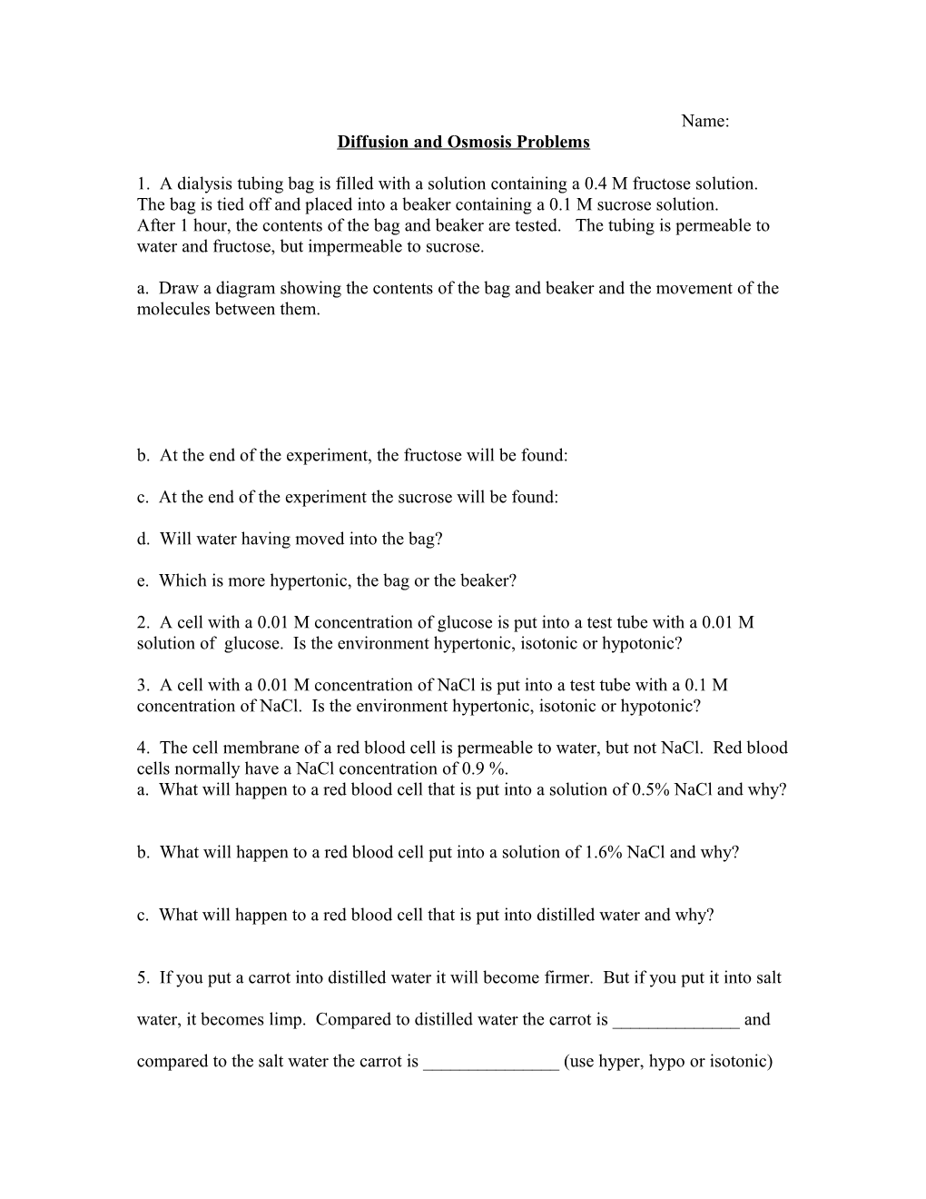 Diffusion and Osmosis Problems