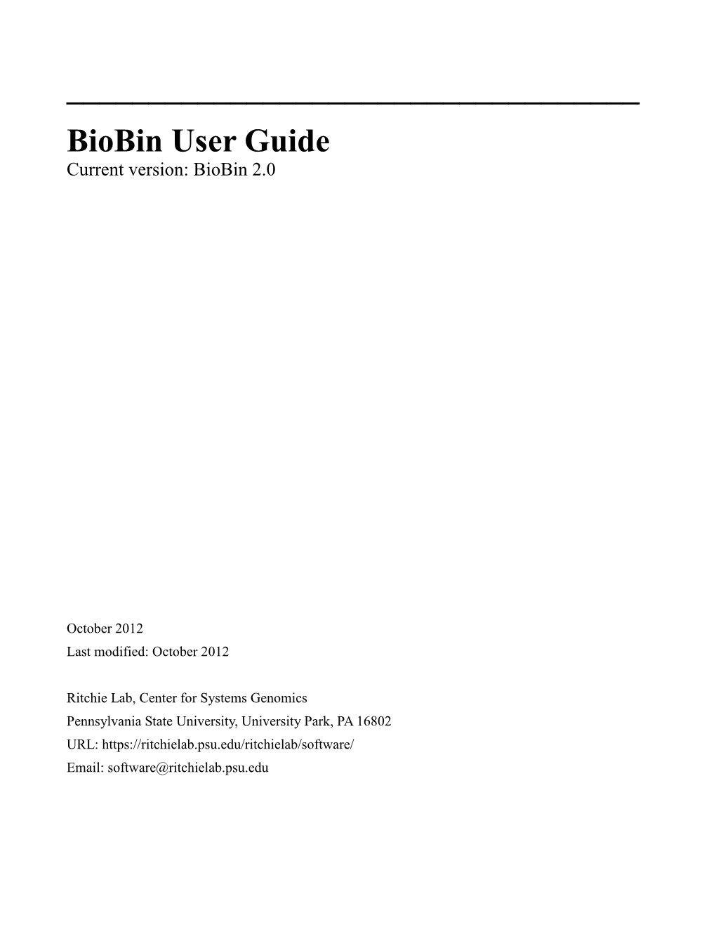 Biobin User Guide Current Version: Biobin 2.0