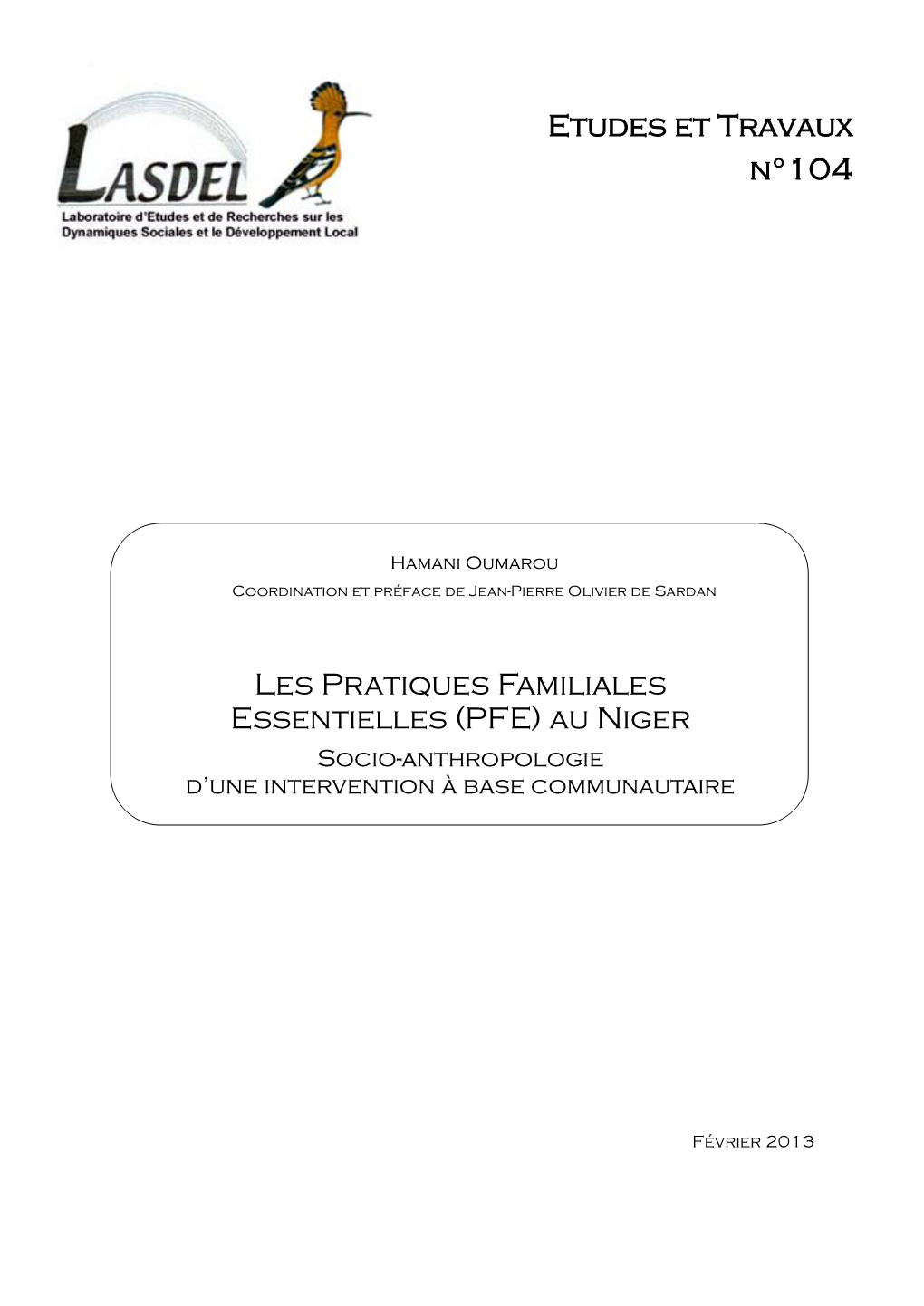 (PFE) Au Niger Socio-Anthropologie D’Une Intervention À Base Communautaire