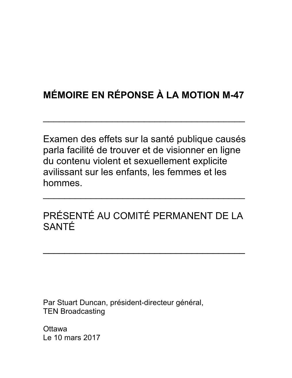 Mémoire En Réponse À La Motion M-47