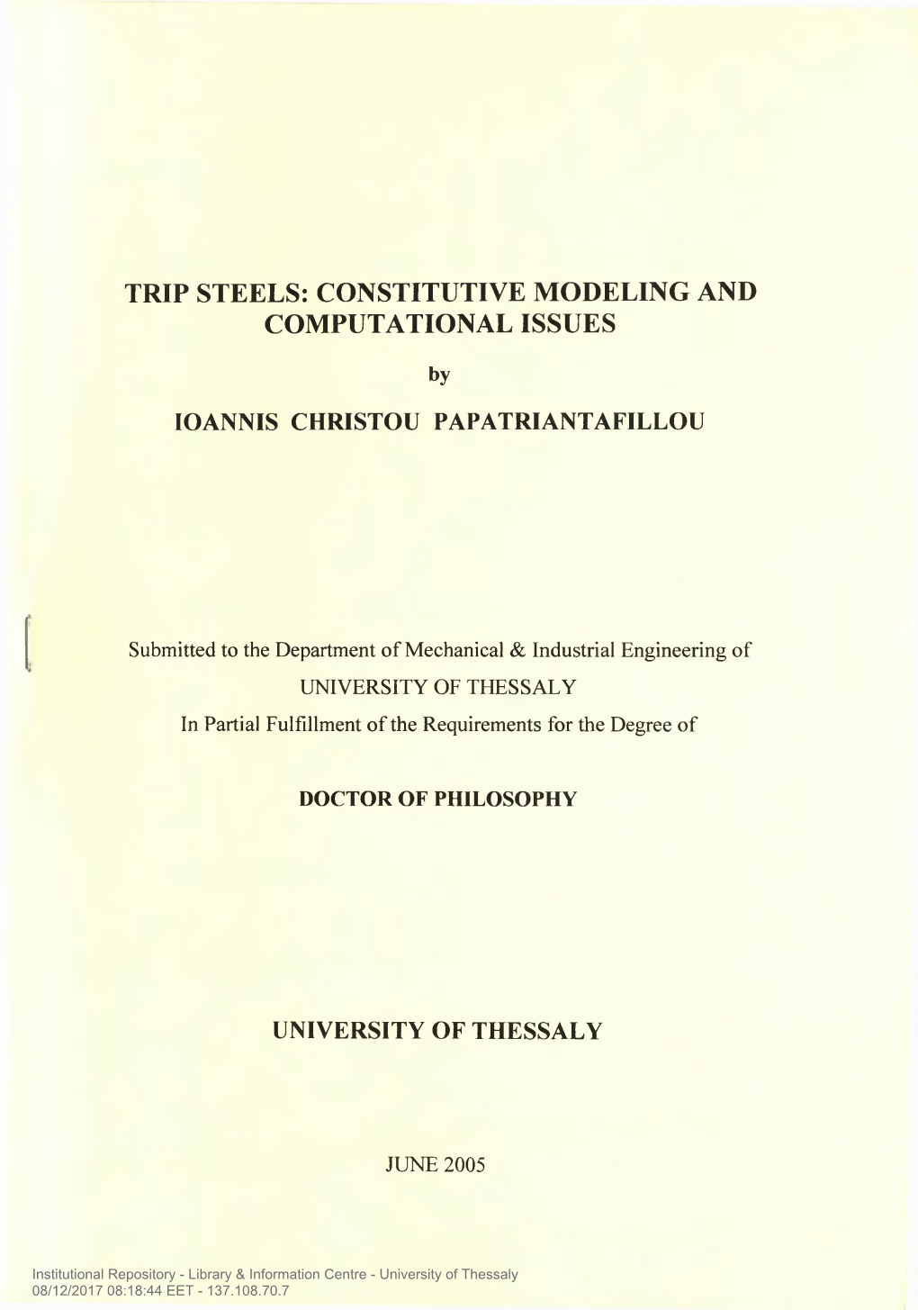 Trip Steels: Constitutive Modeling and Computational Issues