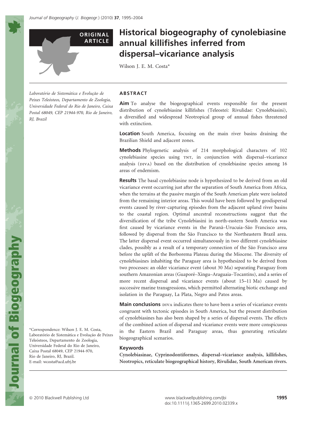 Historical Biogeography of Cynolebiasine Annual Killifishes