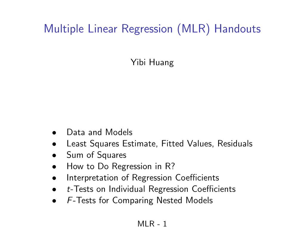 Multiple Linear Regression (MLR) Handouts