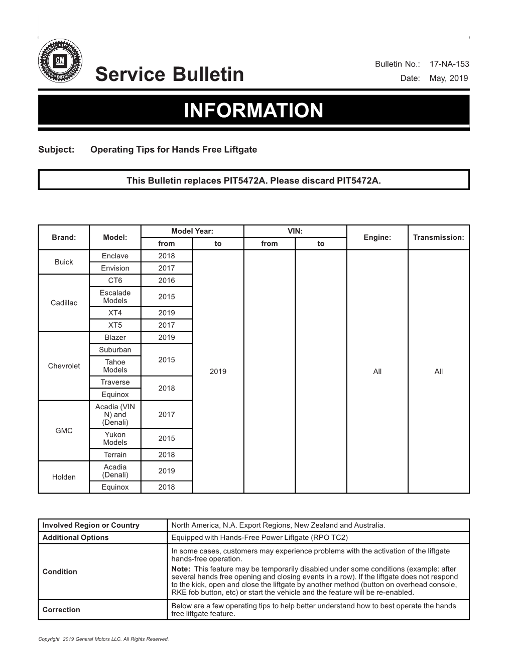 Service Bulletin INFORMATION