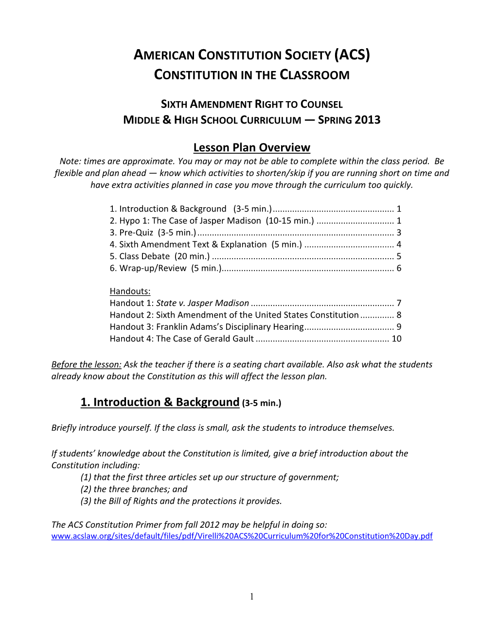 Middle School and High School Lesson Plan on the Sixth Amendment