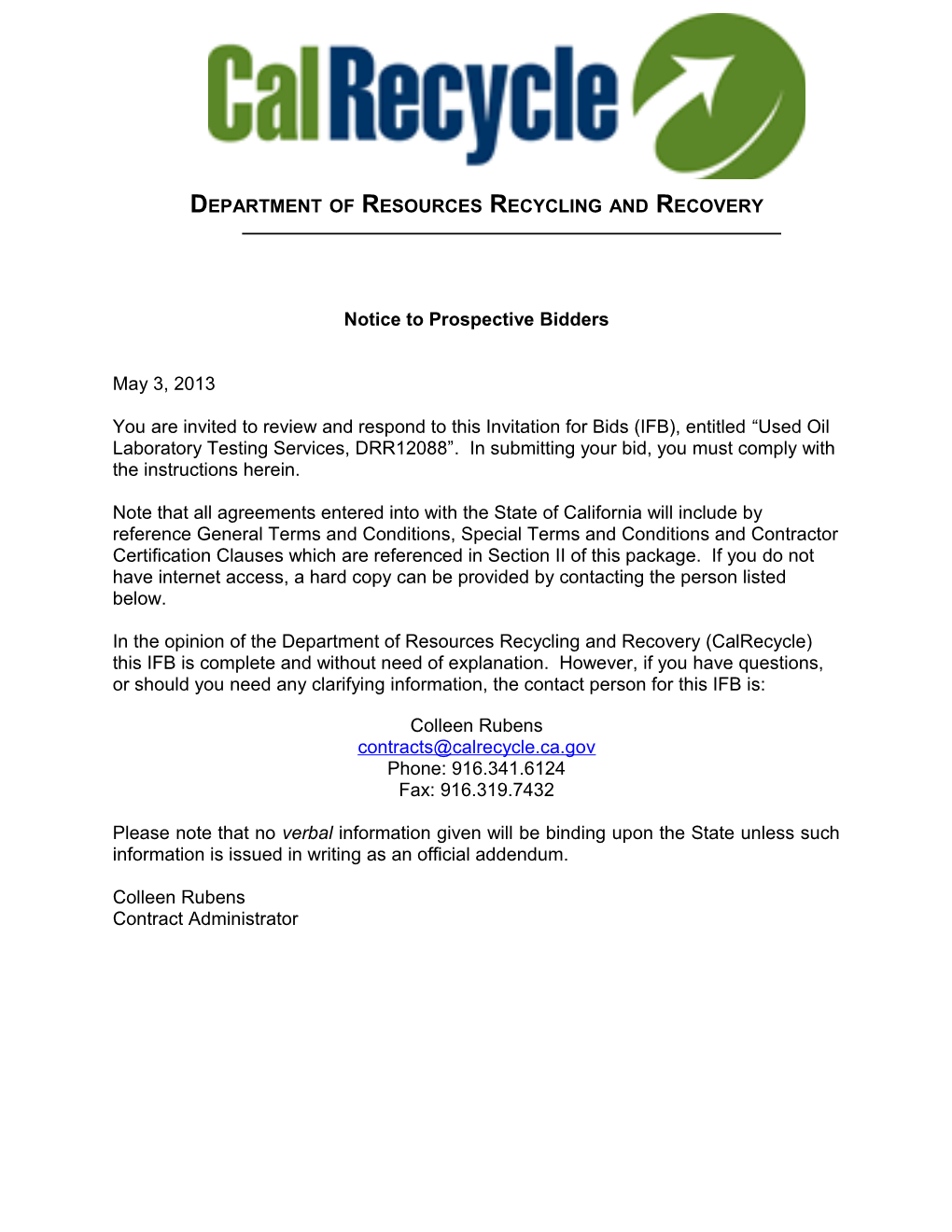 Notice to Prospective Bidders