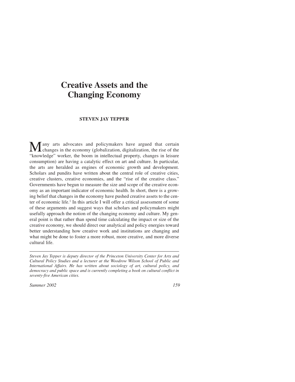 Creative Assets and the Changing Economy