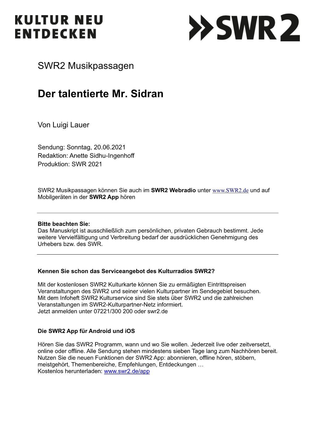 Der Talentierte Mr. Sidran