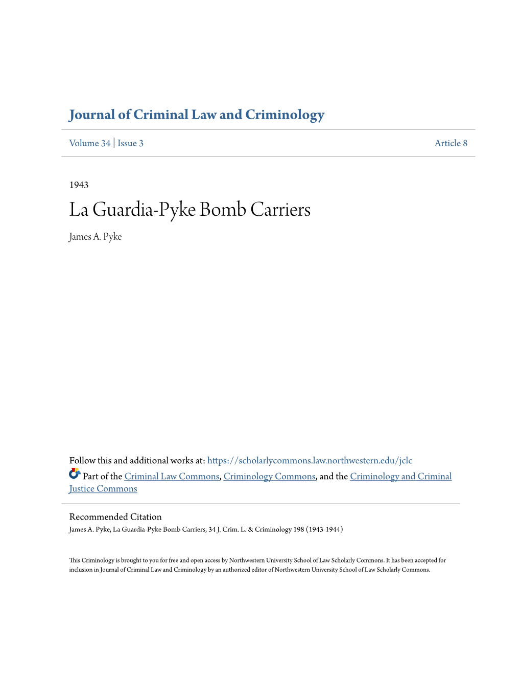 La Guardia-Pyke Bomb Carriers James A