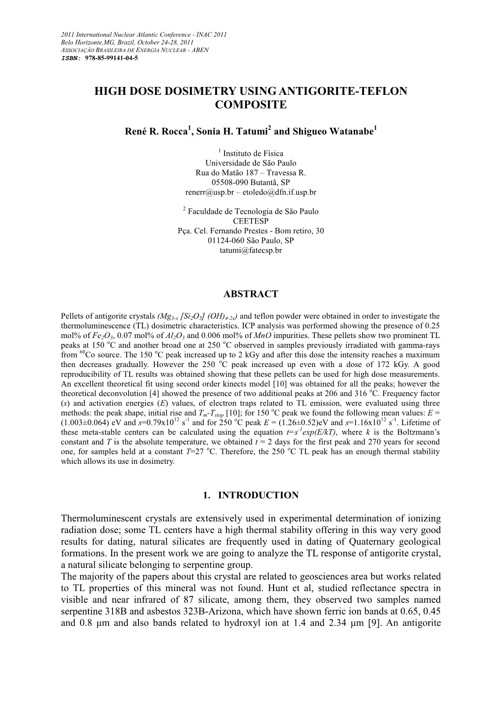 High Dose Dosimetry Using Antigorite-Teflon Composite