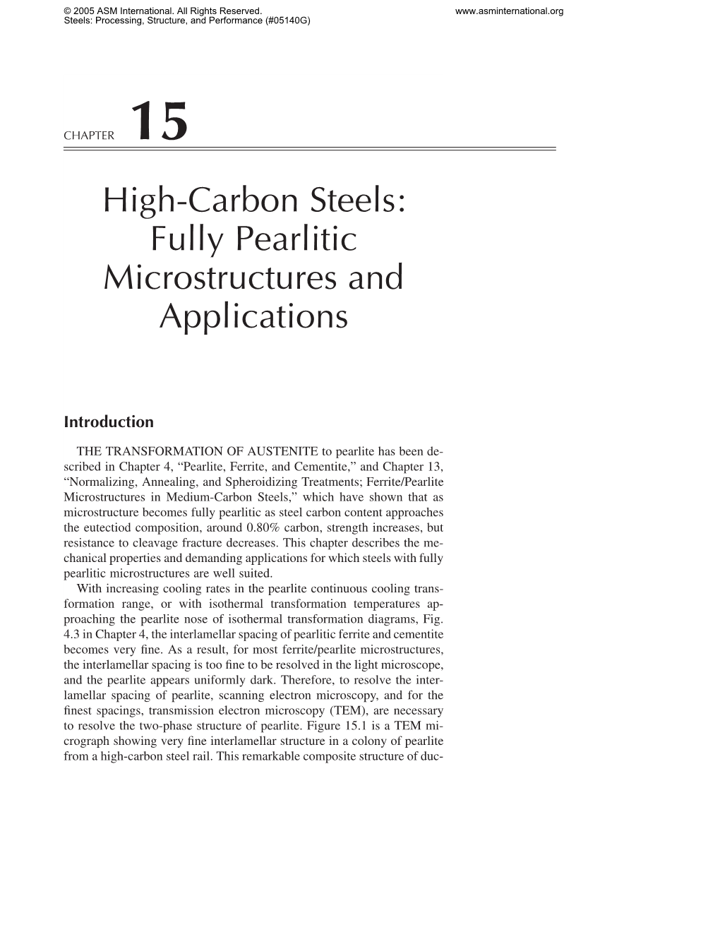 High-Carbon Steels: Fully Pearlitic Microstructures and Applications