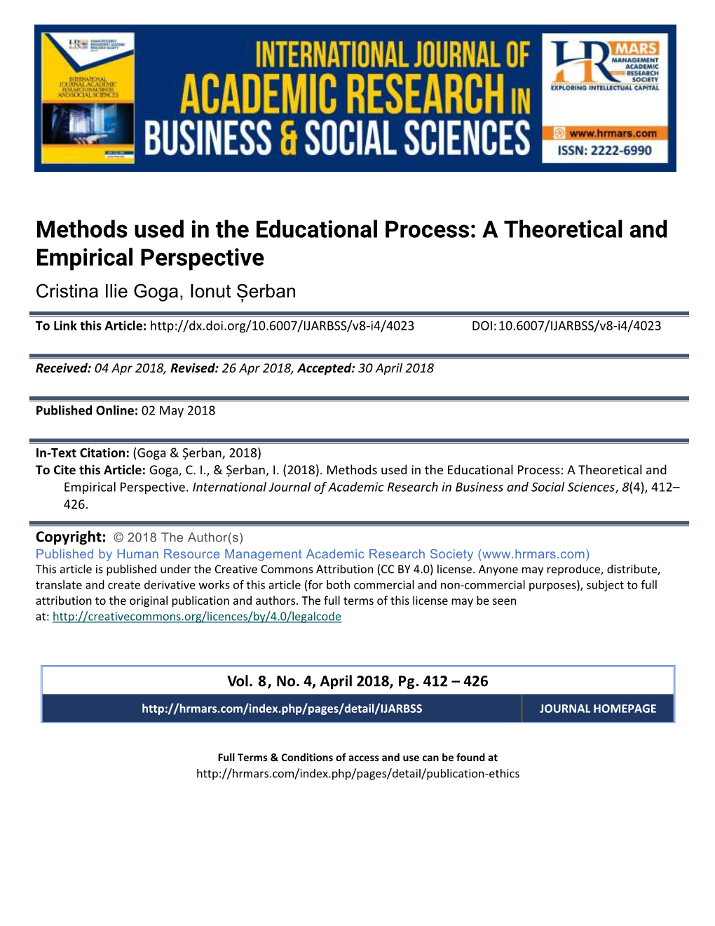 Methods Used in the Educational Process: a Theoretical and Empirical Perspective