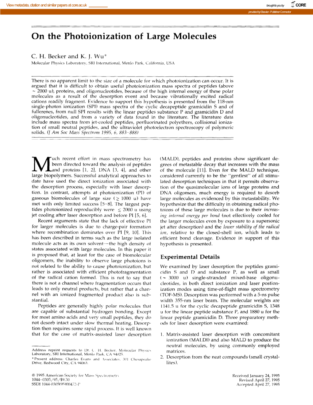 On the Photoionization of Large Molecules