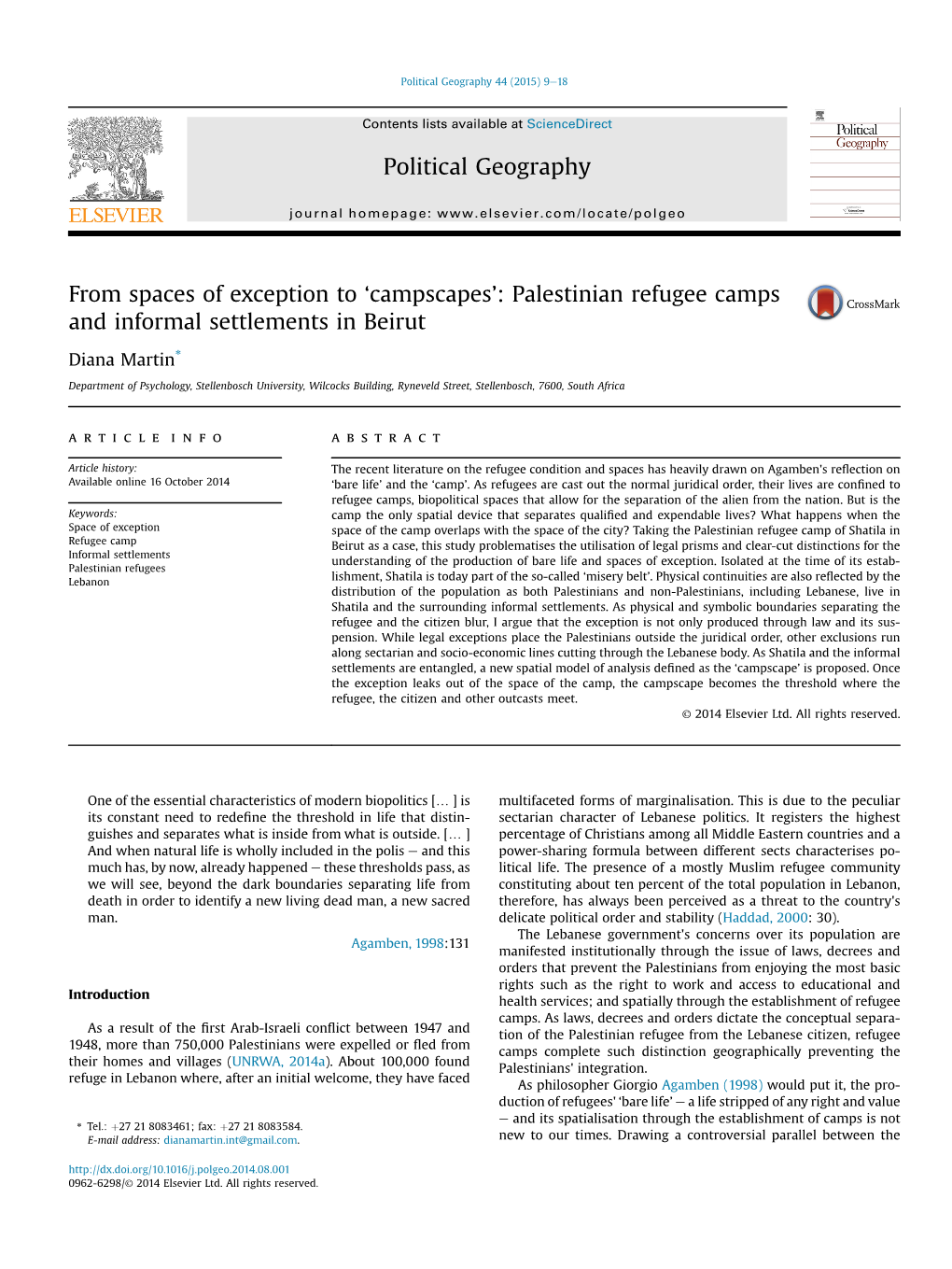 Campscapes': Palestinian Refugee Camps and Informal Settlements In