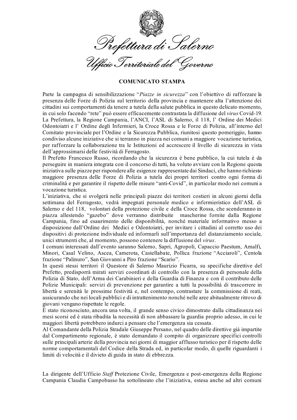 Prefettura Di Salerno Ufficio Territoriale Del Governo