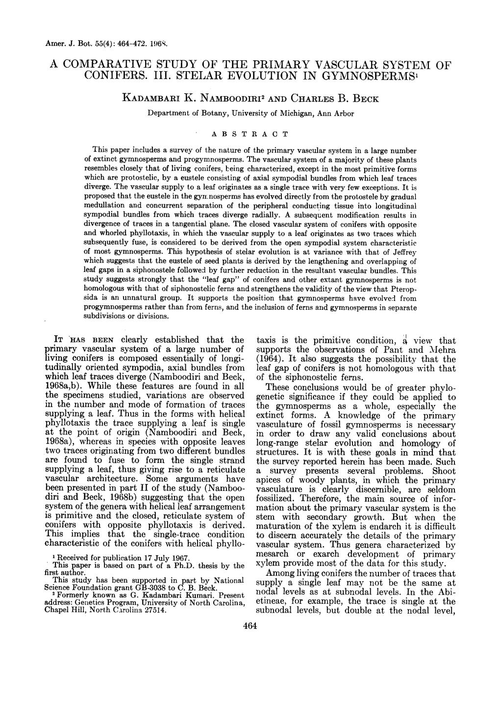 A Comparative Study of the Primary Vascular System Of