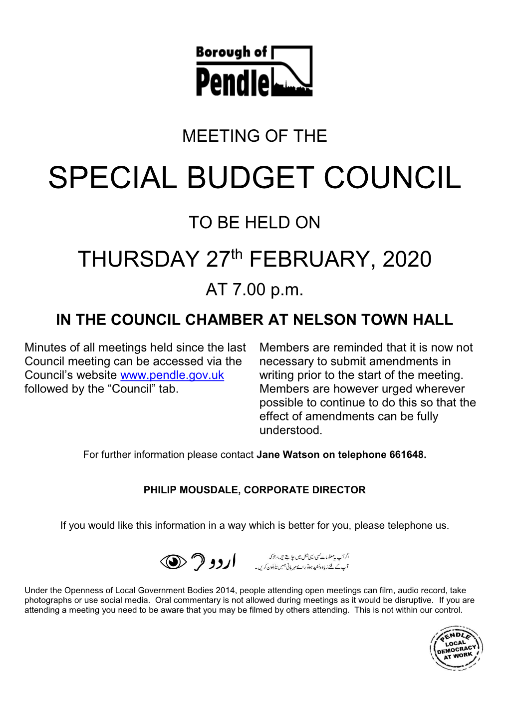 Special Budget Council