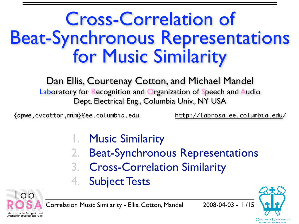 Cross-Correlation of Beat-Synchronous Representations