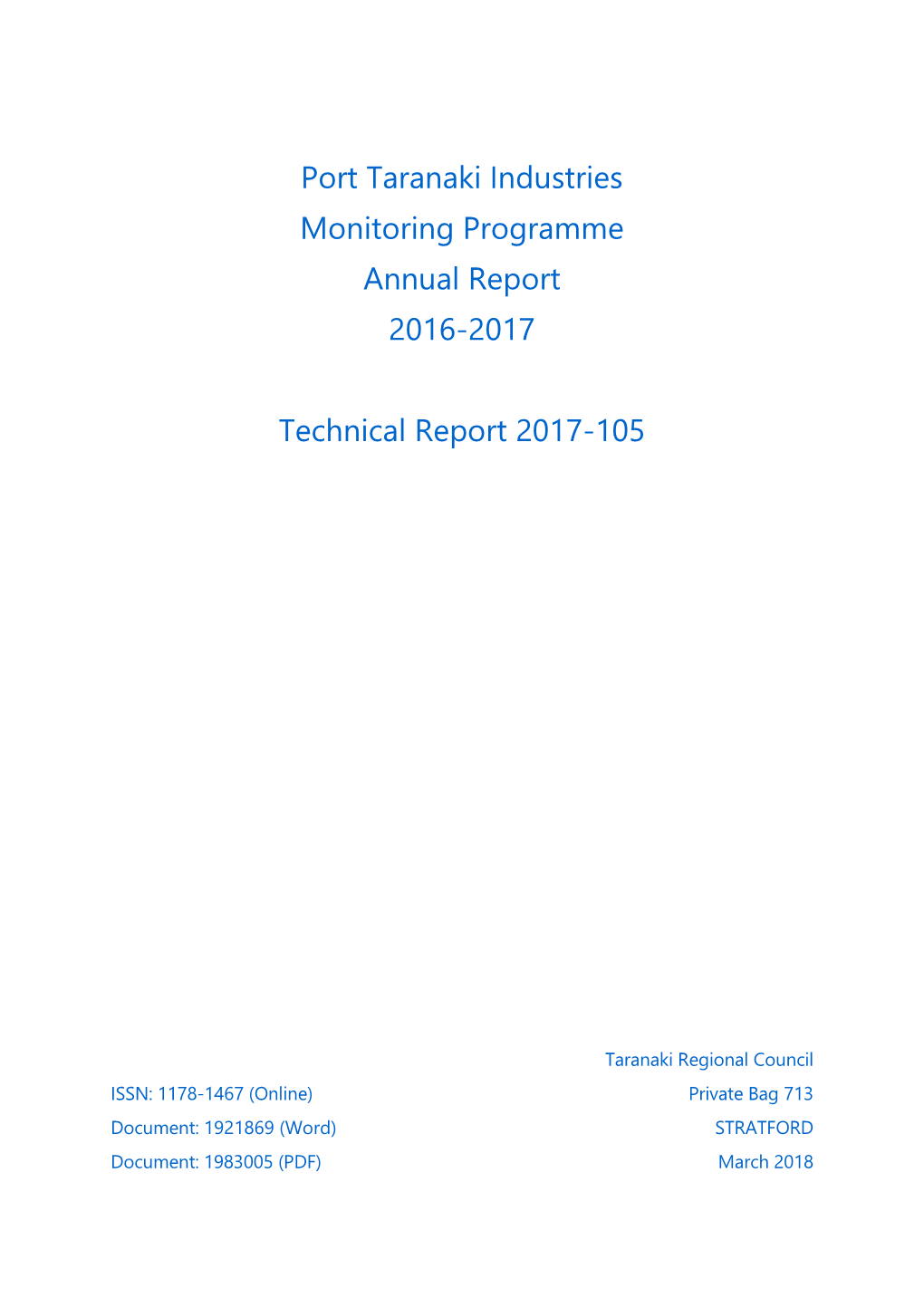 Port Taranaki Industries Consent Monitoring Report