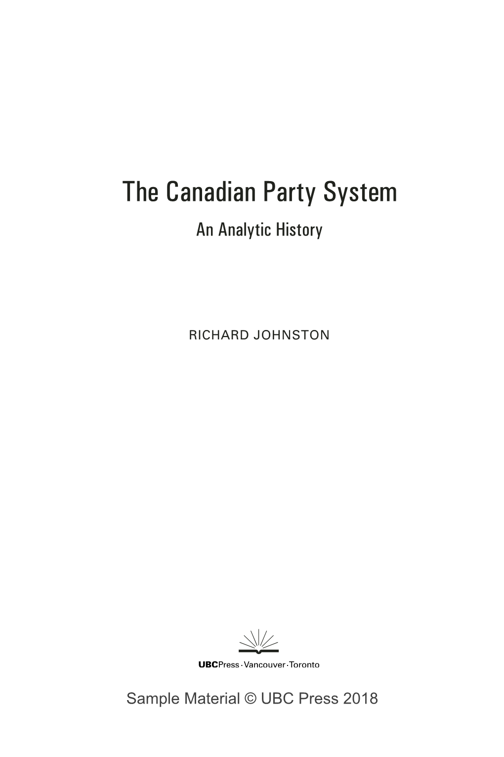 The Canadian Party System an Analytic History