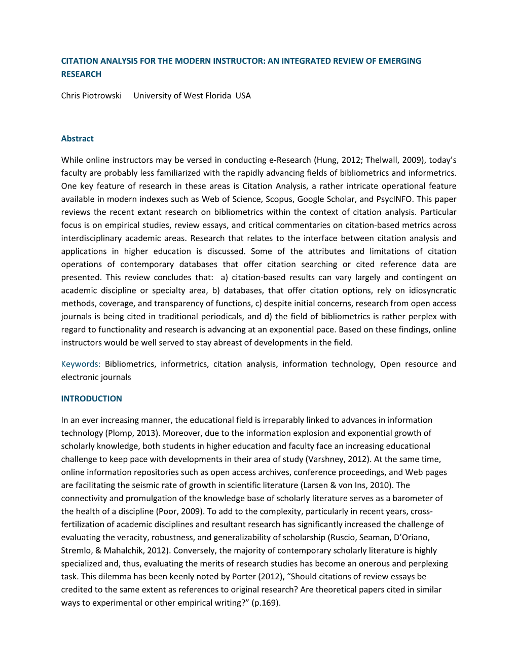 Citation Analysis for the Modern Instructor: an Integrated Review of Emerging Research