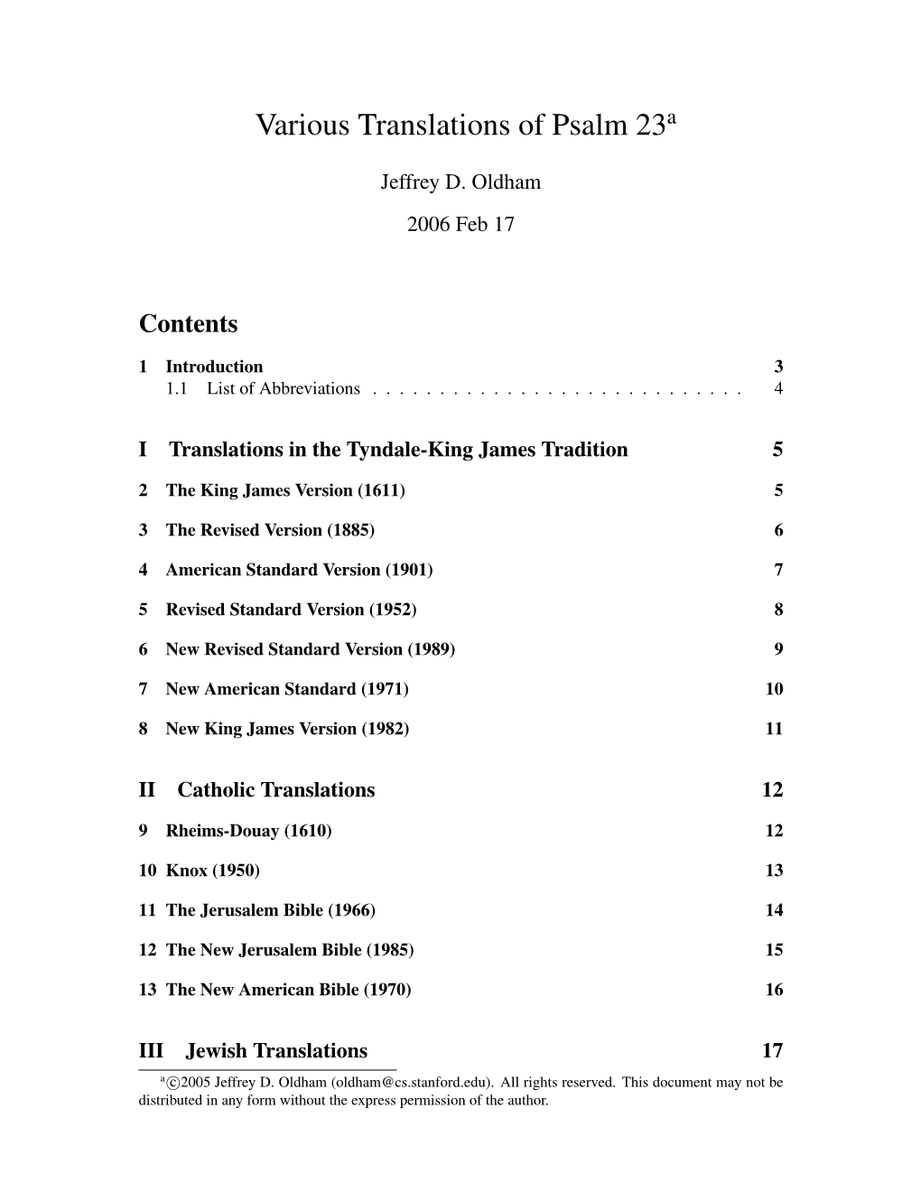 Various Translations of Psalm 23A