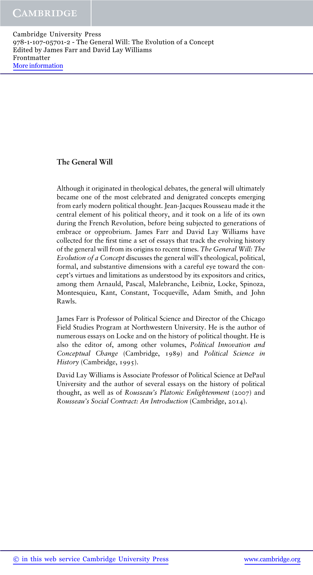 The General Will: the Evolution of a Concept Edited by James Farr and David Lay Williams Frontmatter More Information