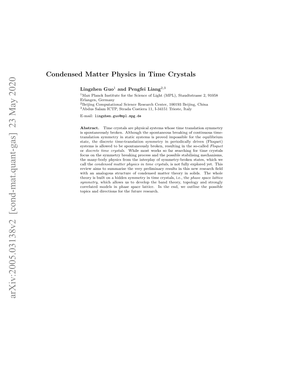 Arxiv:2005.03138V2 [Cond-Mat.Quant-Gas] 23 May 2020 Contents