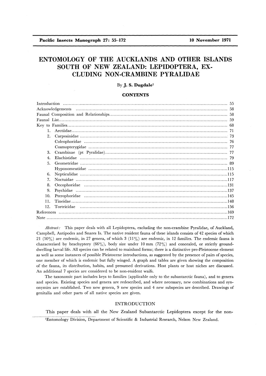 Entomology of the Aucklands and Other Islands South of New Zealand: Lepidoptera, Ex­ Cluding Non-Crambine Pyralidae