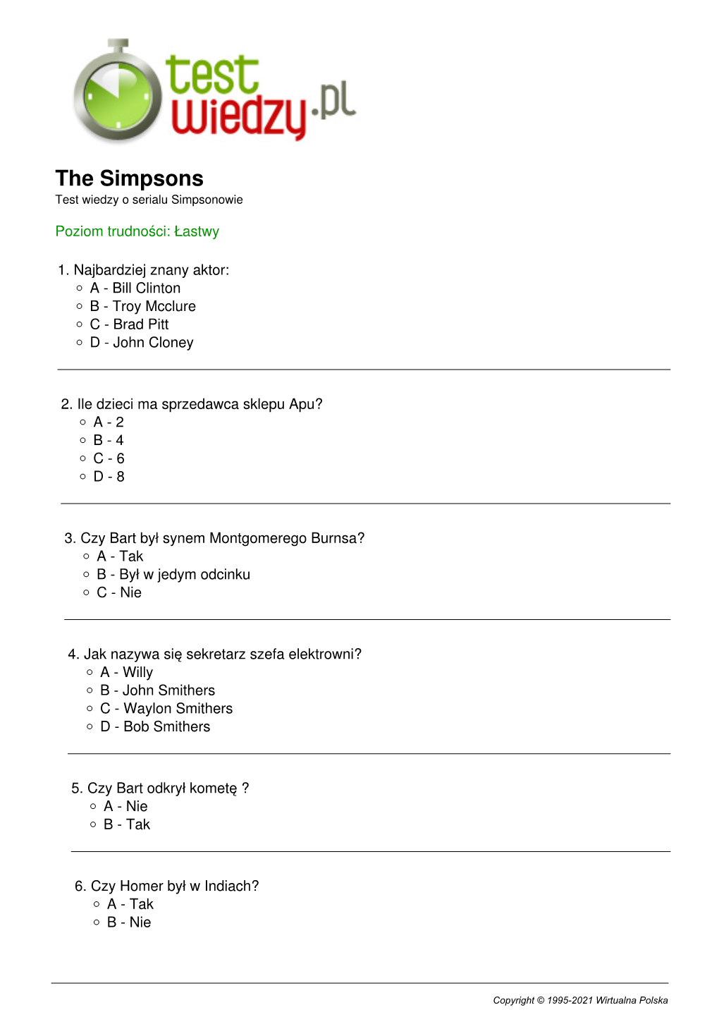 The Simpsons Test Wiedzy O Serialu Simpsonowie