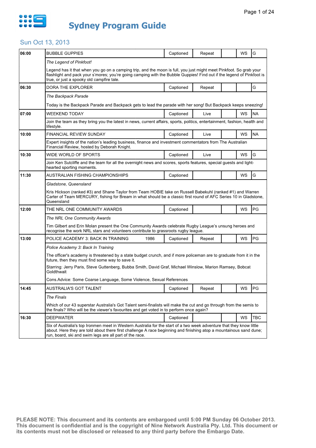 Sydney Program Guide