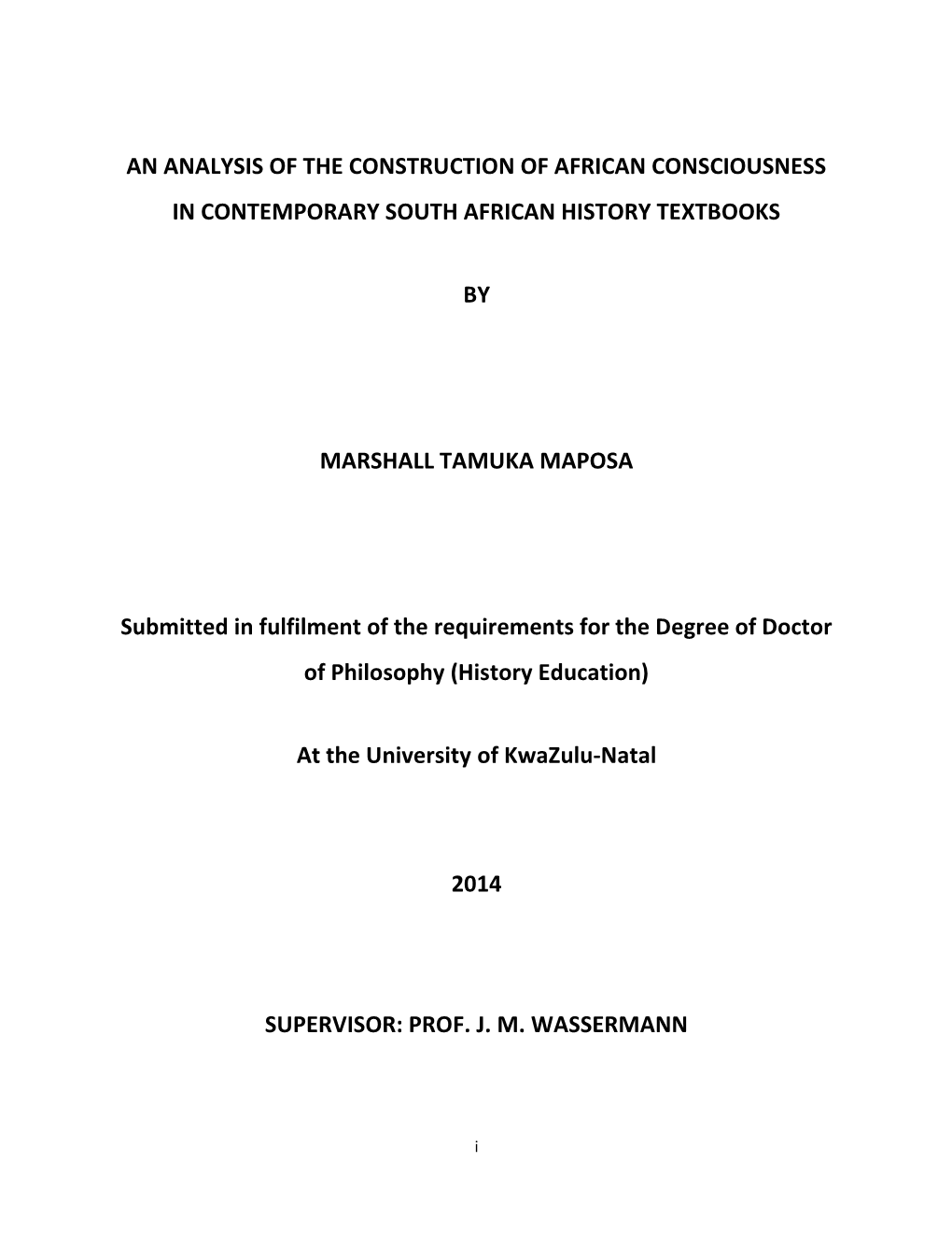 An Analysis of the Construction of African Consciousness in Contemporary South African History Textbooks