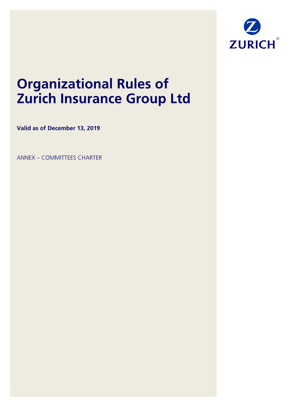 Organizational Rules of Zurich Insurance Group Ltd December 19 Version