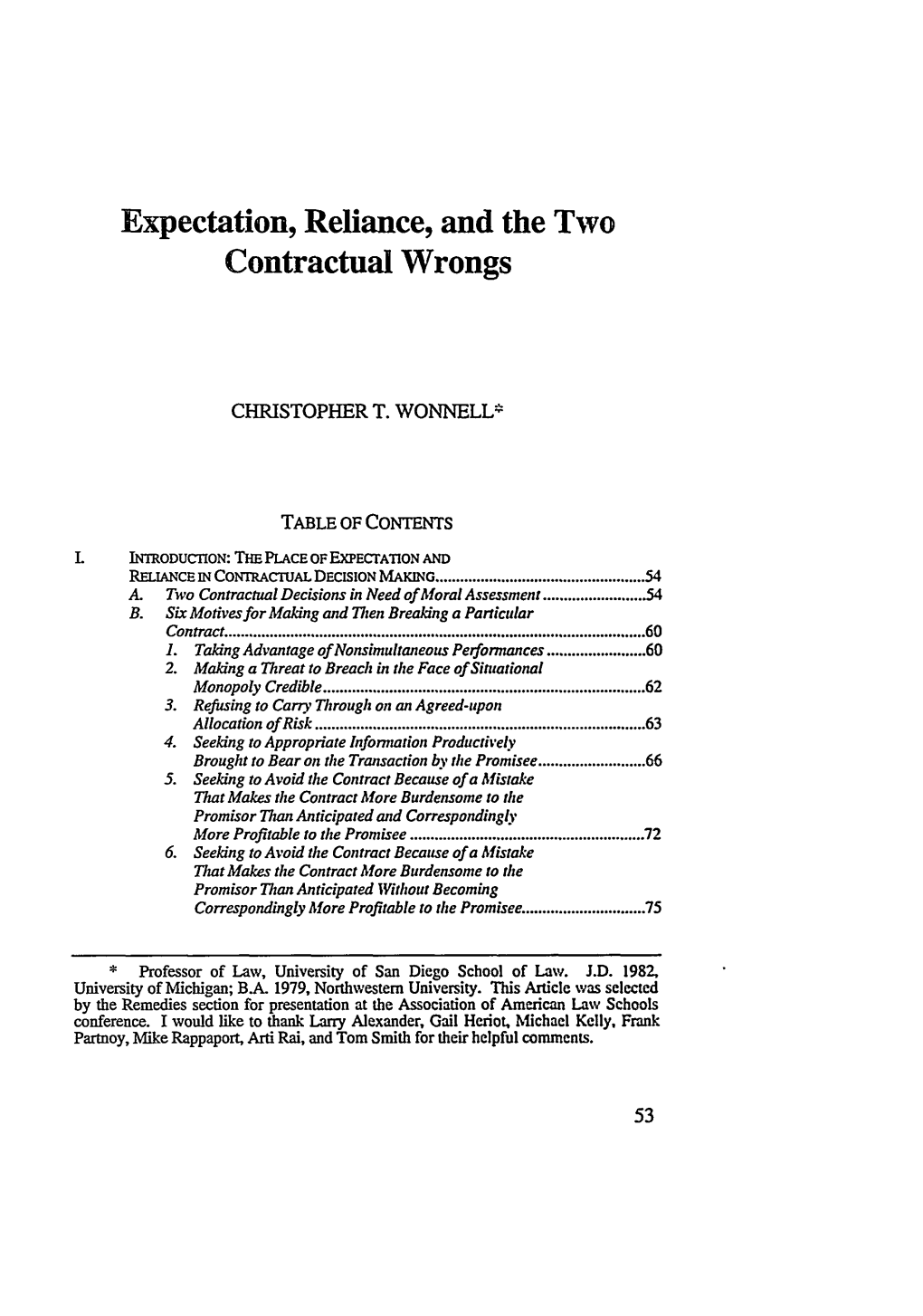 Expectation, Reliance, and the Two Contractual Wrongs