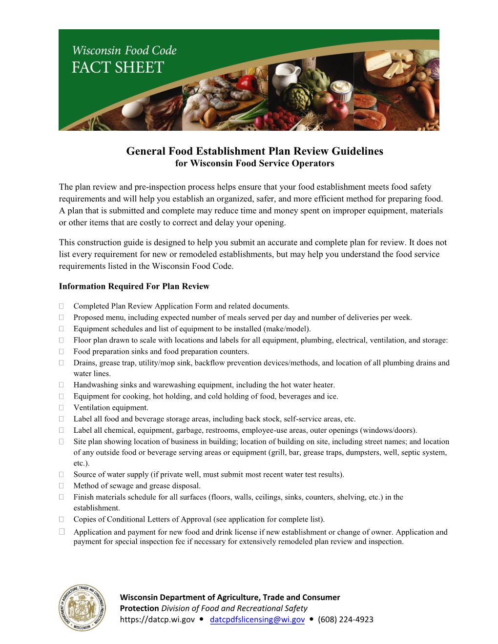 General Food Establishment Plan Review Guidelines for Wisconsin Food Service Operators