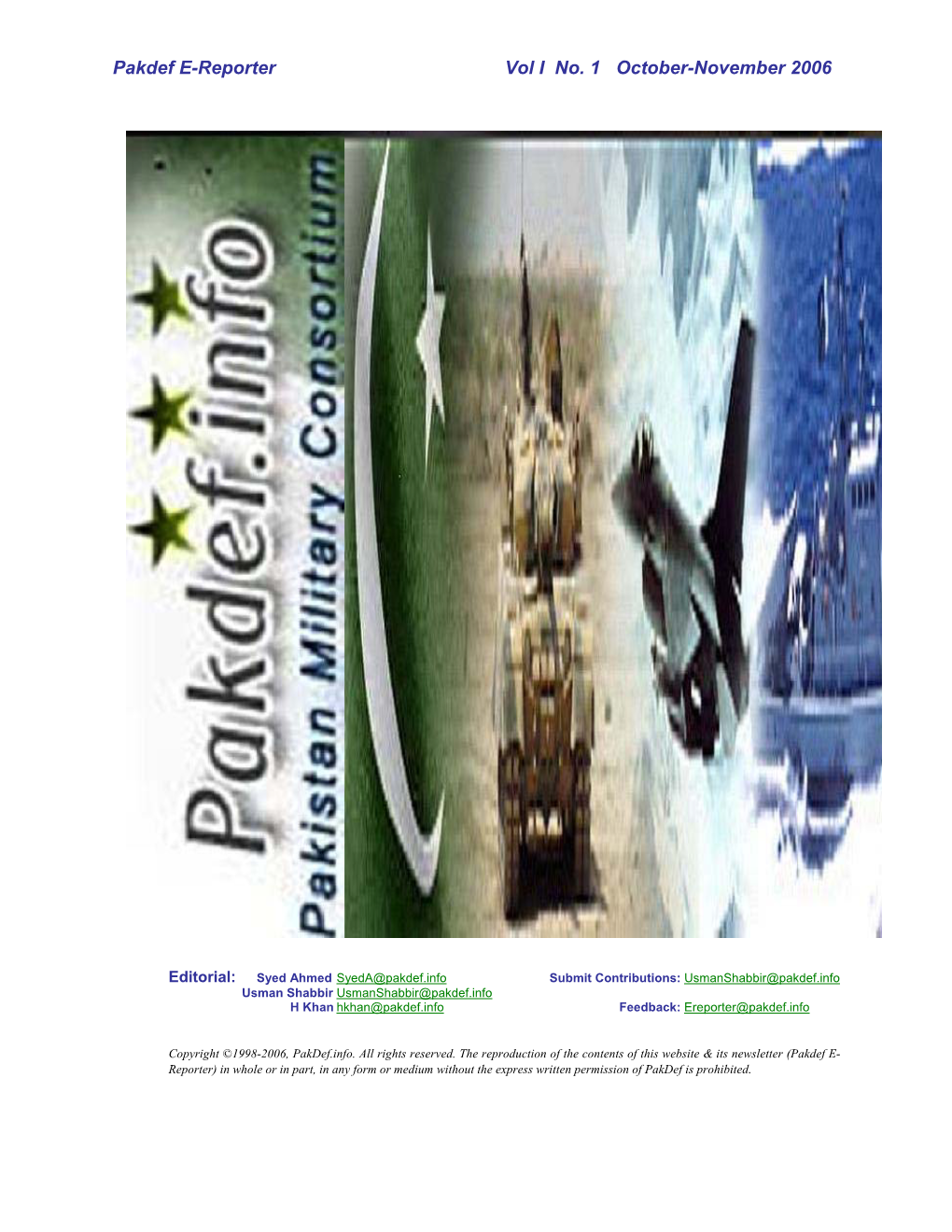 Pakdef E-Reporter Vol I No. 1 October-November 2006