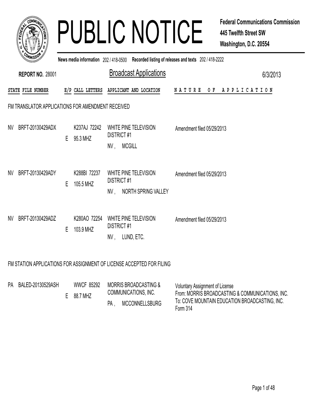 Broadcast Applications 6/3/2013