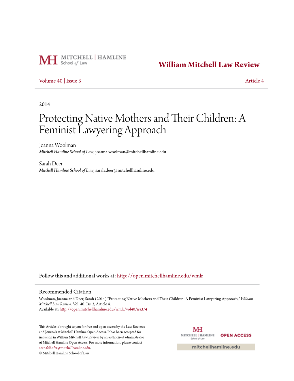 Protecting Native Mothers and Their Children: a Feminist Lawyerin