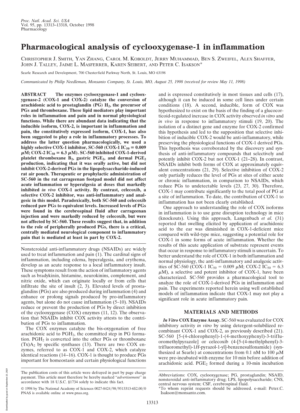 Pharmacological Analysis of Cyclooxygenase-1 in Inflammation